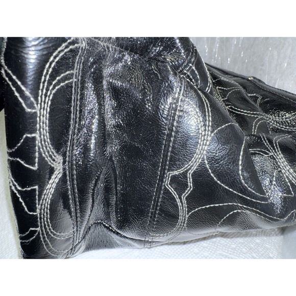 Coach Bag F19256 Signature Stitched Black Patent Lg. Leather Diaper Tote Laptop - Picture 6 of 9